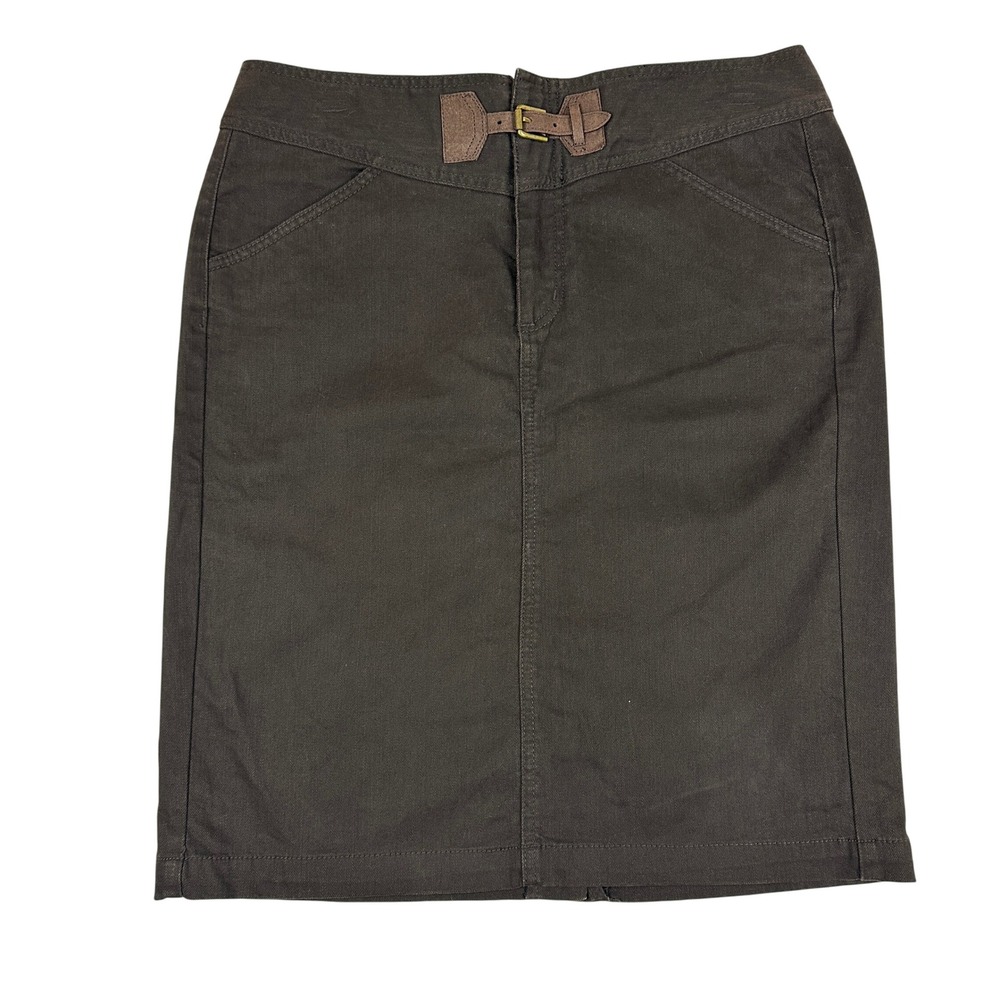 Lauren Ralph Lauren Brown Cotton Pencil Skirt Buckle Waist Size 10